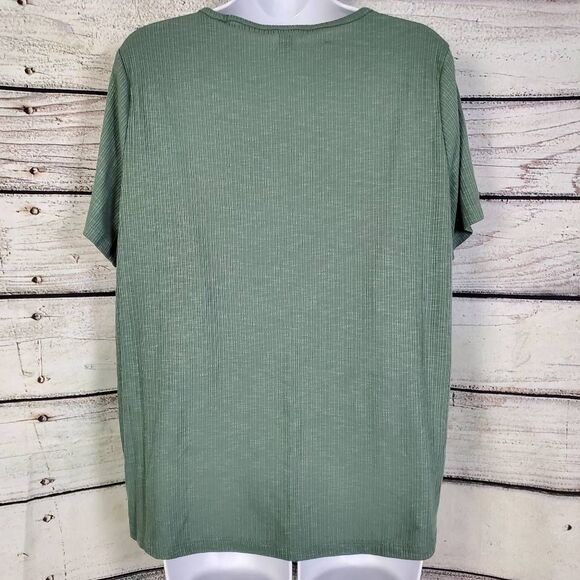 Old Navy Luxe Women’s L Green Short Sleeve Ribbed Top Soft Stretchy Casual - Picture 6 of 7